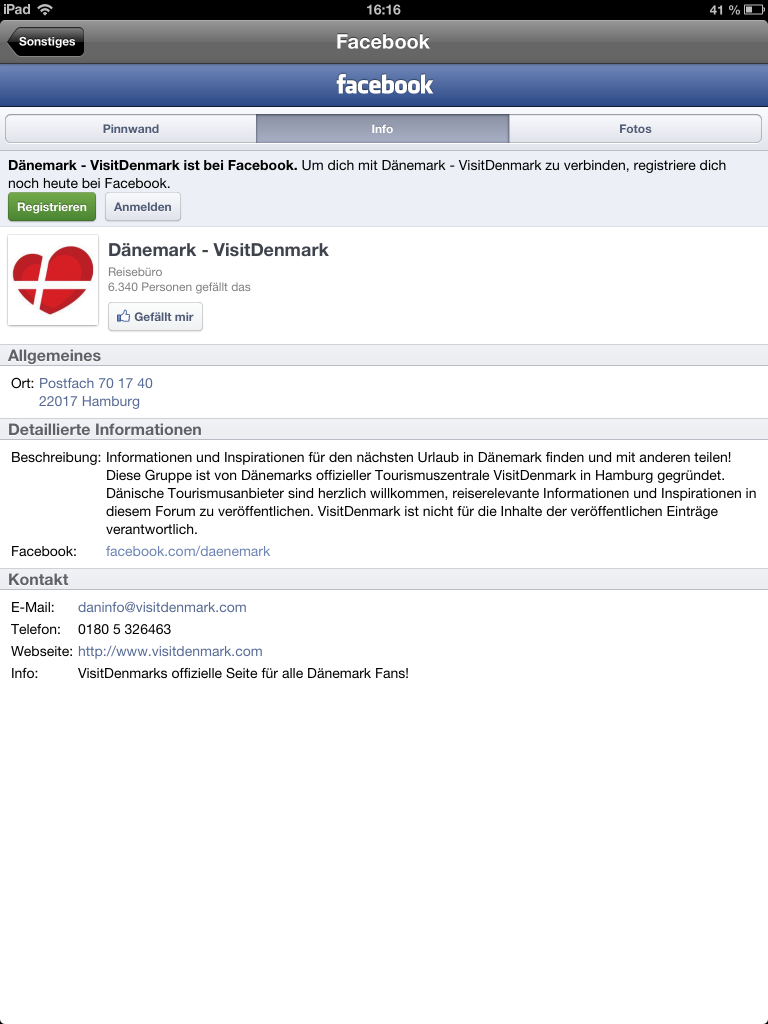 iPad App Visit Denmark: Sonstiges > Facebook