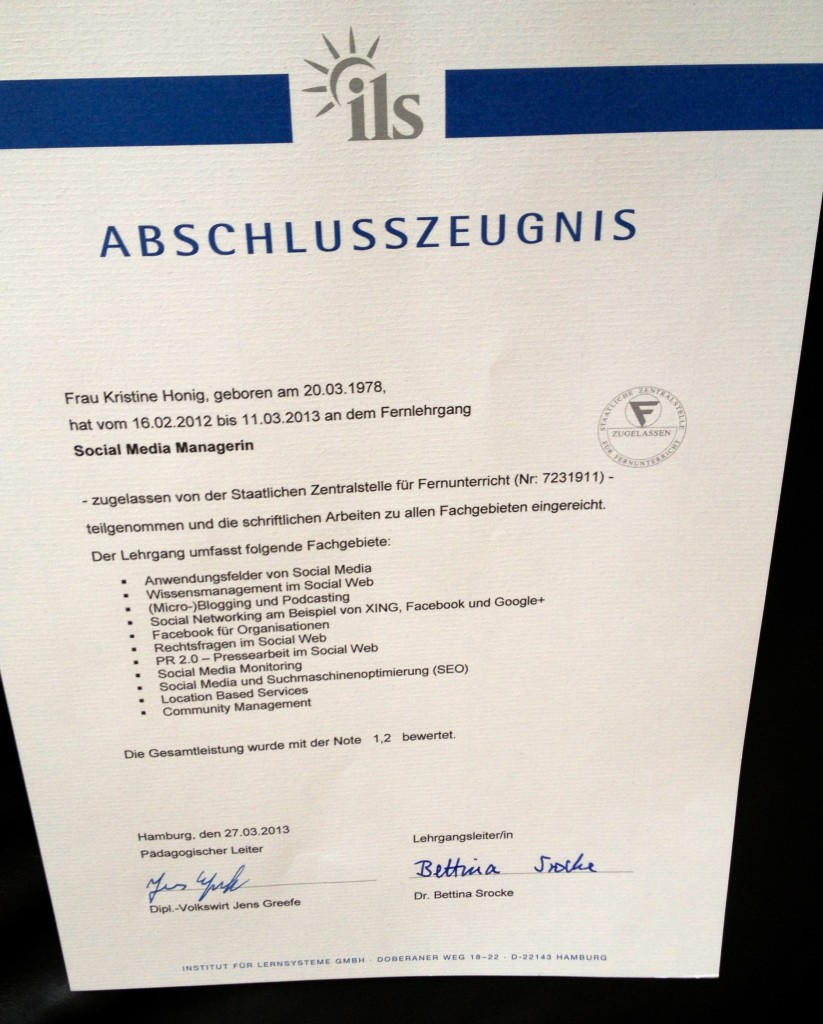 ILS-Abschlusszeugnis Social Media Managerin