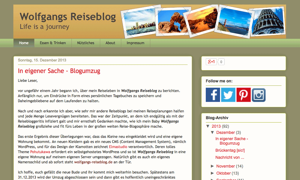 Wolfgangs Reiseblog auf Blogger.com
