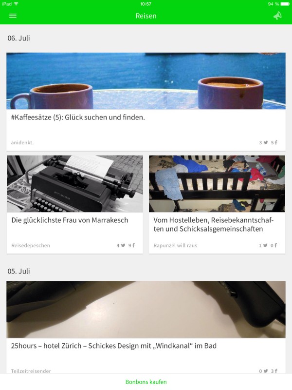Blogbox-Feed: Reisen (Screenshot 6.7., iPad)